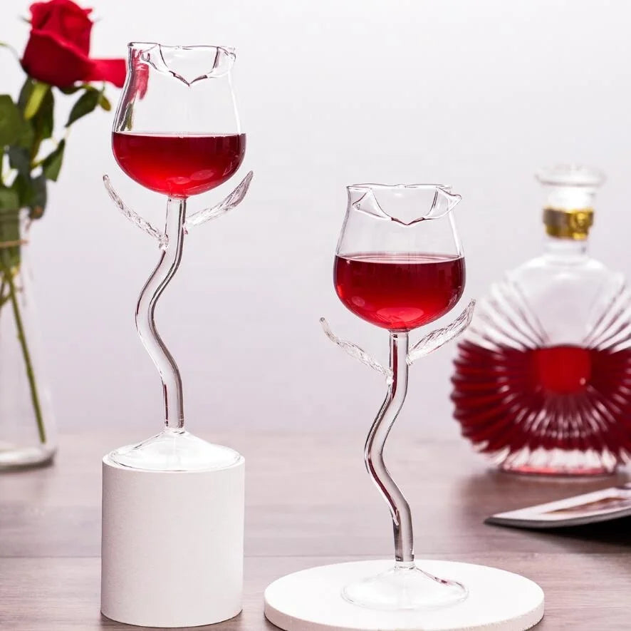 Creative Glass Rose Shape Wine Cup High Borosilicate Custom Glass Goblet Glassware