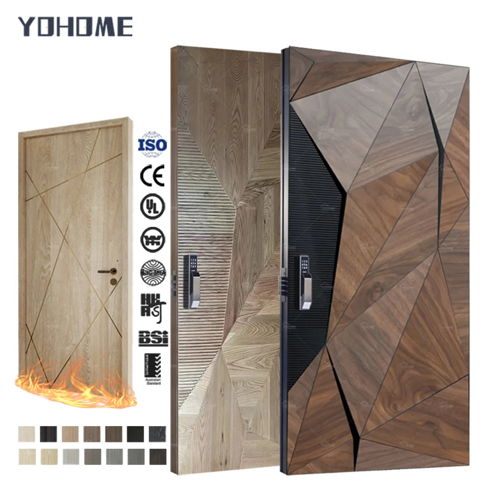 Yohome Luxurious Residential Walnut Modern Design Front Door Designs Exterior Solid Wooden Main Entrance Entryway Entry Doors