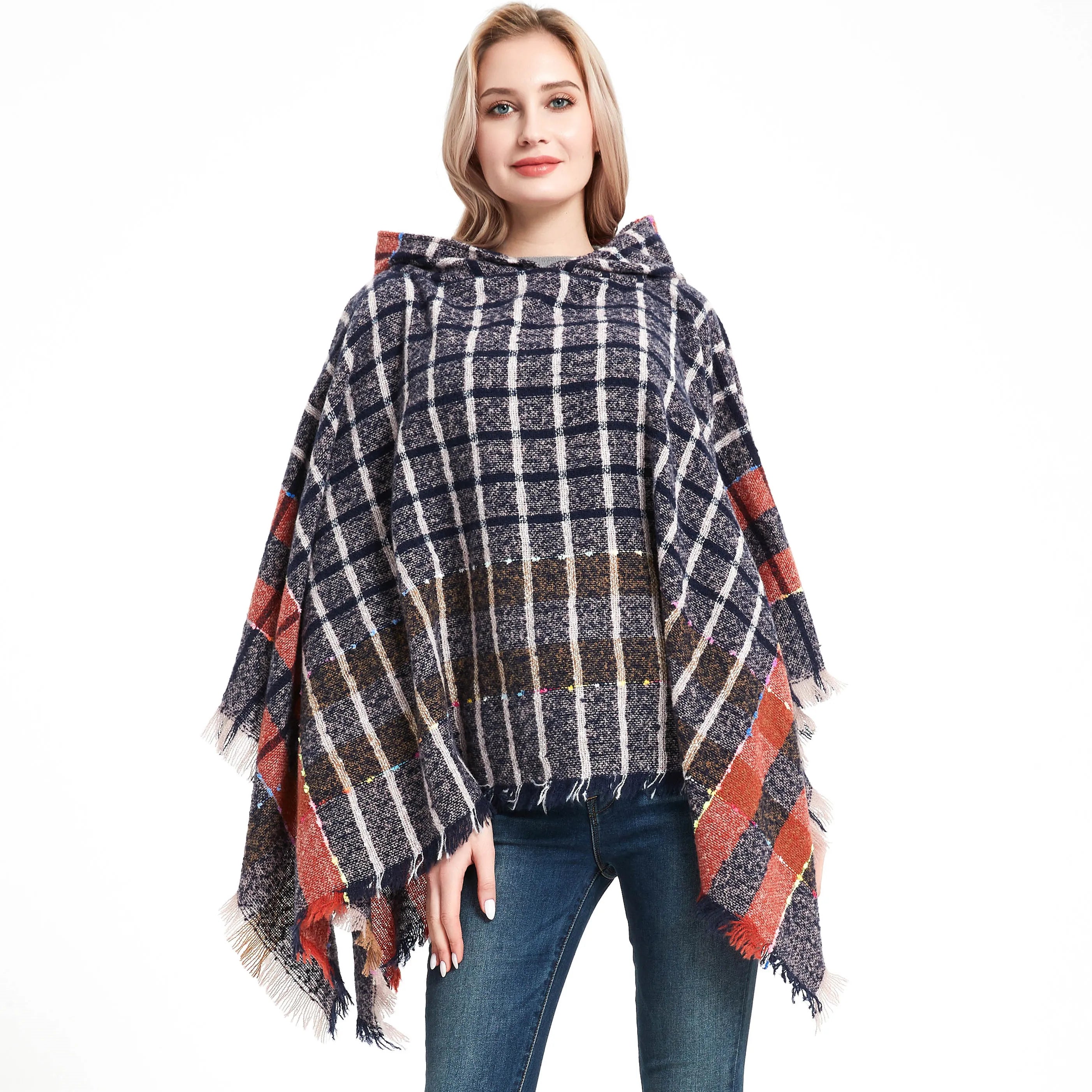 Hot Sale Custom Woman Cape Shawl Fashionable Polyester Winter Poncho with Bows Pattern for Autumn