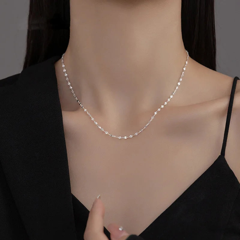 Hertiny 925 Sterling Silver Choker Necklace Delicate Women Jewelry Adjustable Hollow Snow Chain Necklace