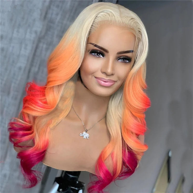 Wholesale Top Grade Raw Indian Hair HD Lace Frontal Wig Highlight Color Water Wave Full Swiss Lace Front Human Hair Wig