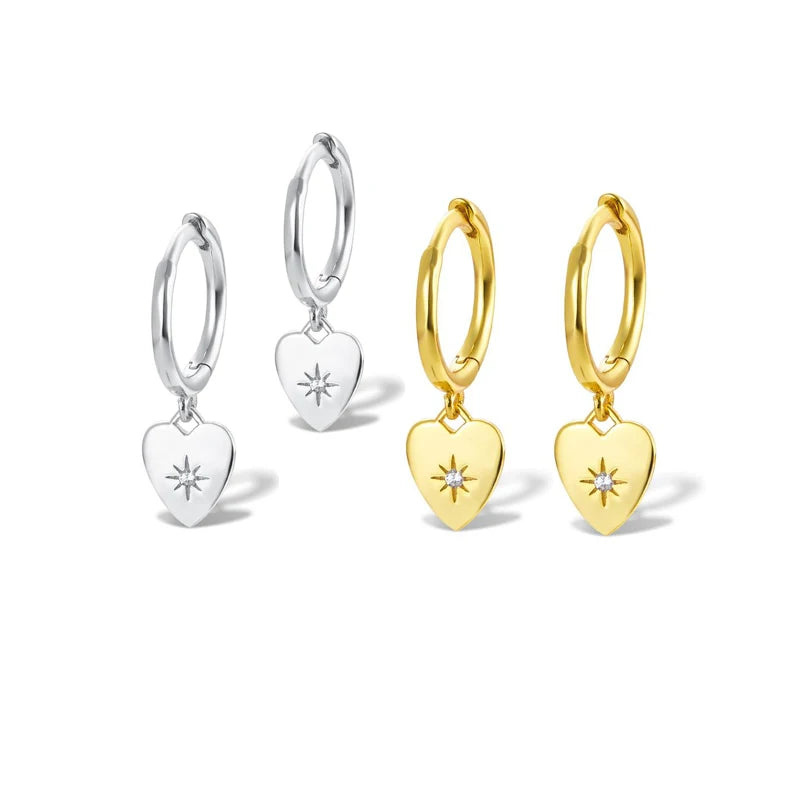 Custom Cubic Zirconia Jewelry Earrings Women 925 Sterling Silver 18k Gold Plated Charm Heart Pendant Hoop Earrings