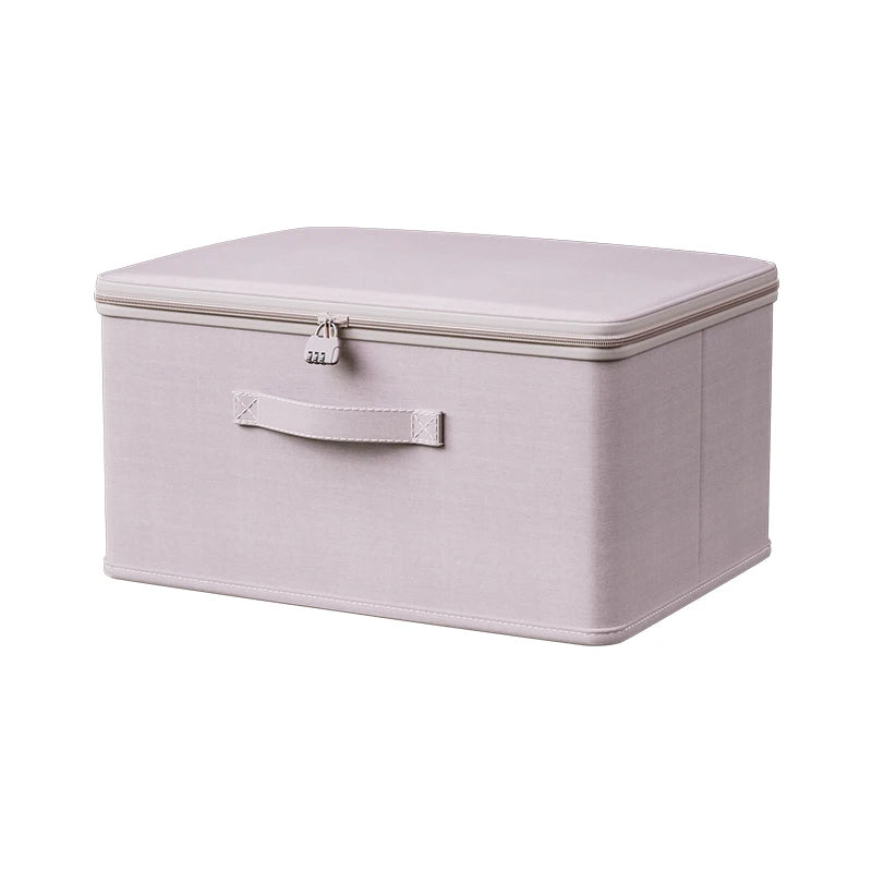 Cotton Storage Box with Lock Rectangle Shape Wardrobe Clothes Organizer