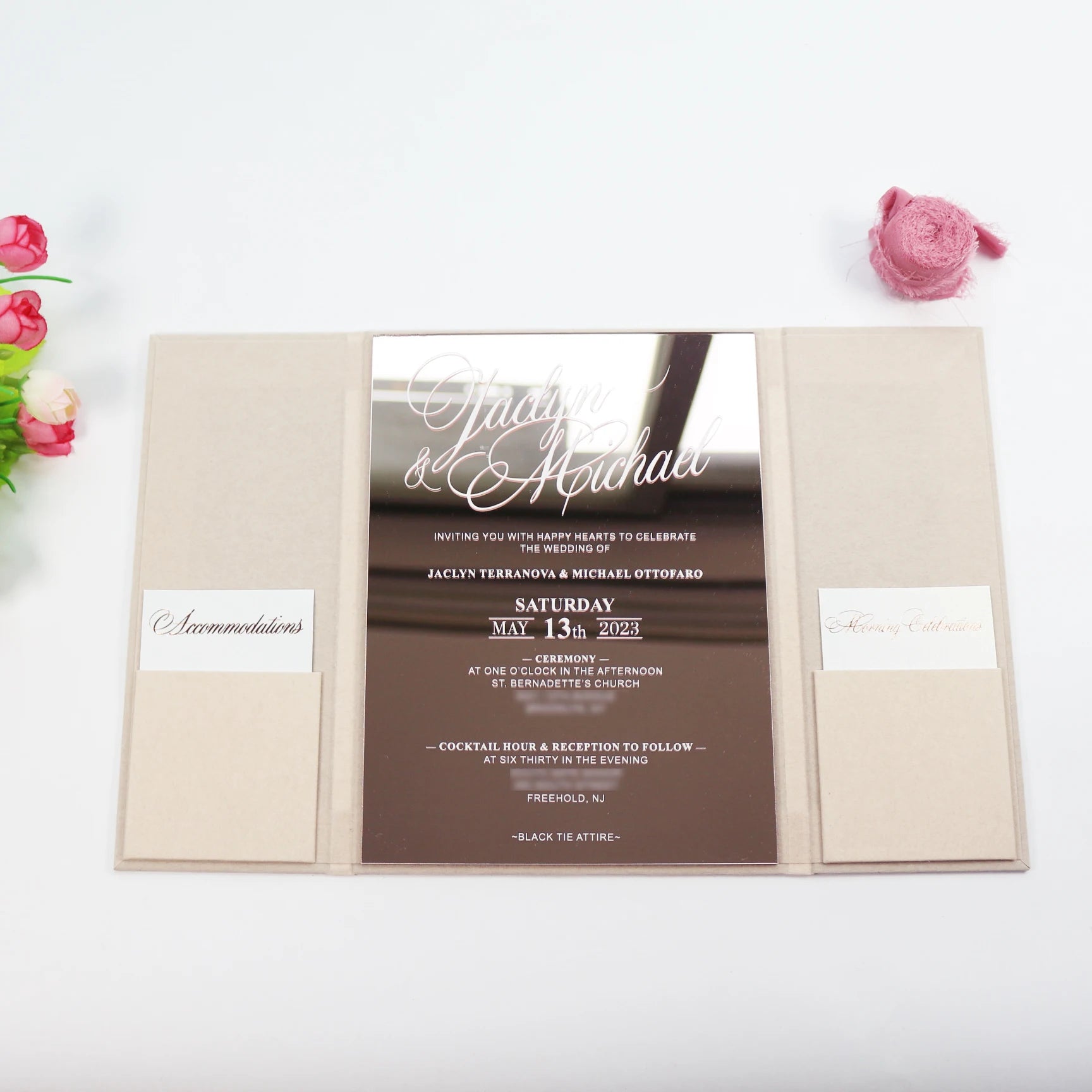 DIY New Product Fancy Letters Folio Dust pink Wedding Baptism Invitations Luxury Velvet Hardcover Custom Invites for Event Plani