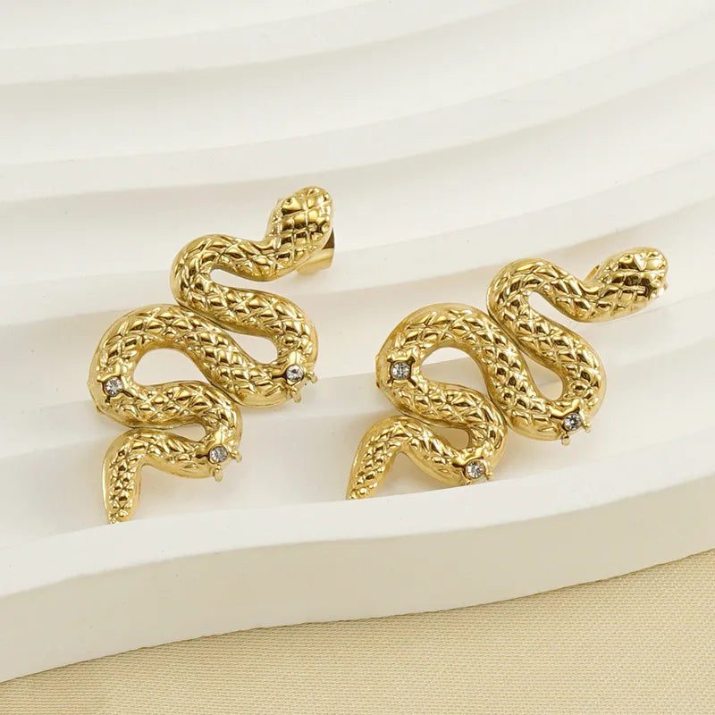 18K Gold Plated ZIRCON Stainless Steel Classic Colorful Pearl Bead Snake Drop Earrings Customizable Unisex Gift Fashion Jewelry