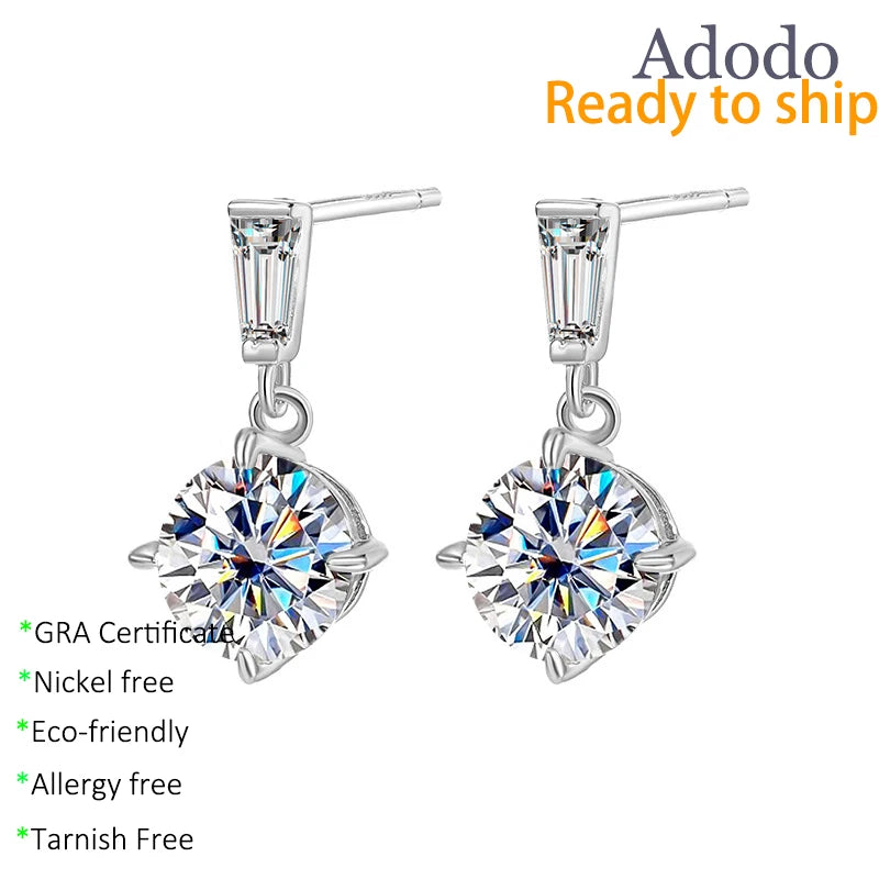 Fine Jewelry S925 Silver Moissanite Stud Earrings Tassels Nimble 1Carat Moissanite Drop Dangle Earrings for Women
