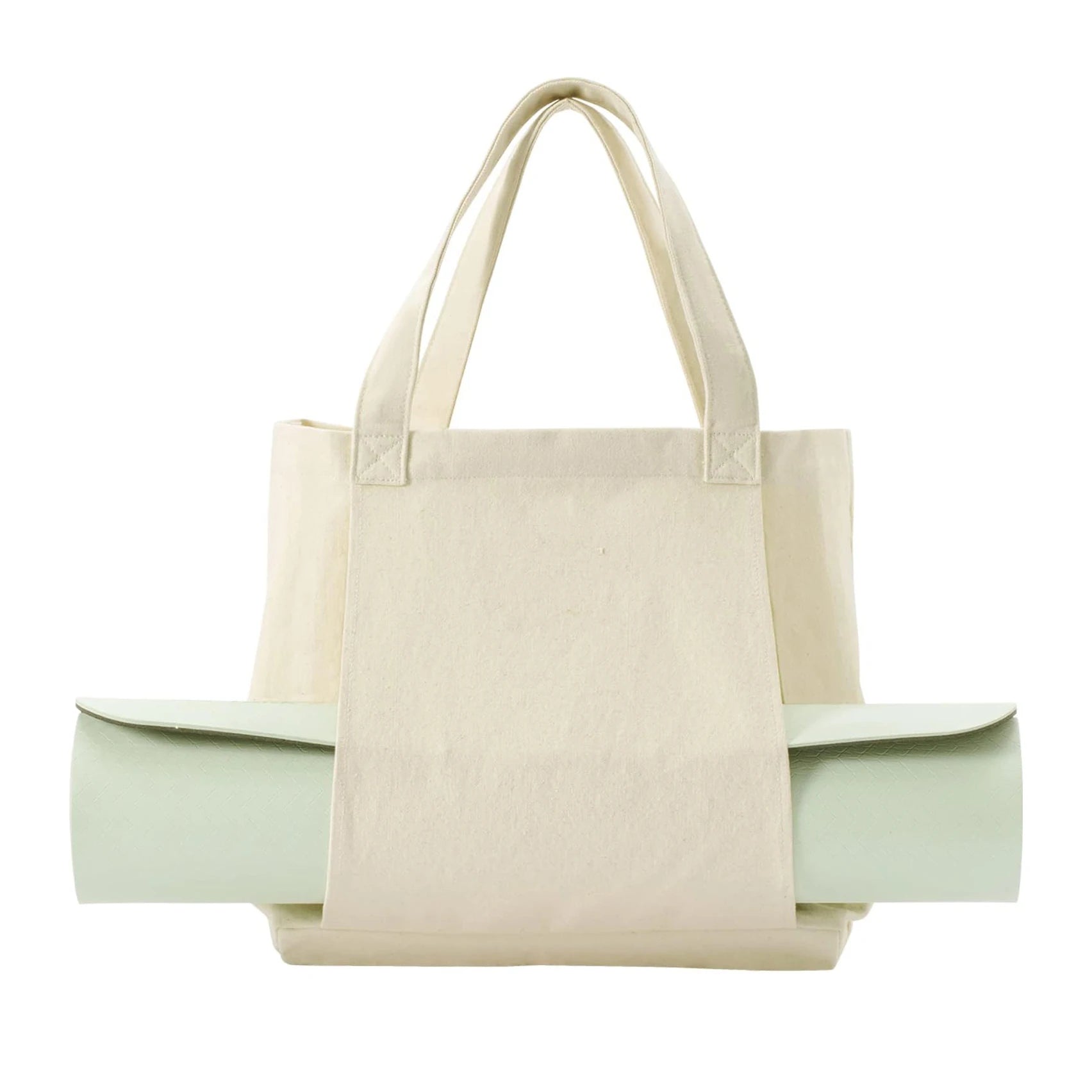 New Office Workout Pilates Tour Beach Gym Recycled Beige Cotton Canvas Tote Yoga Mat Bag With Pockets