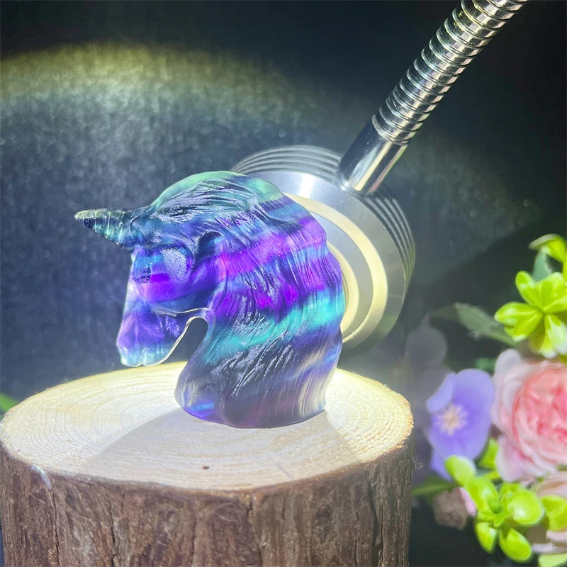 Hot Sale Natural Healing Crystal Rainbow Fluorite Beautiful Unicorn Head for Decoration