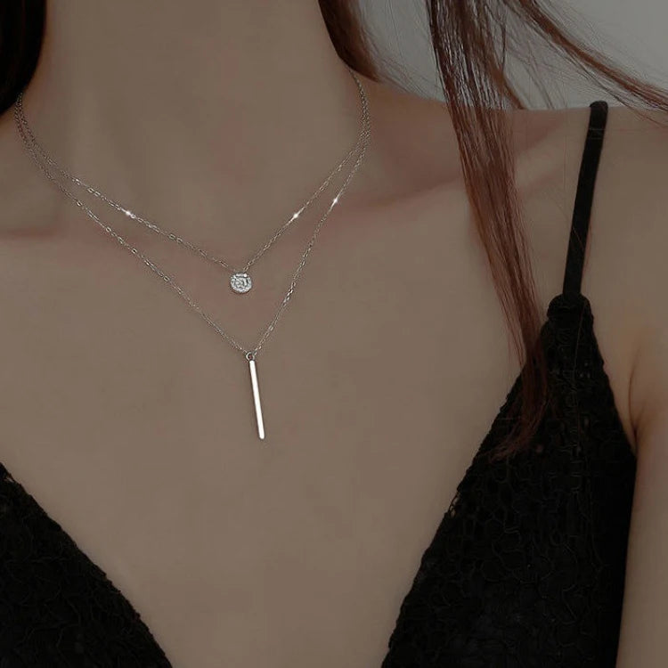 Korean Version Diamonds Necklace Temperament Double Layer Necklace Fashion Simple Sterling Silver Necklace