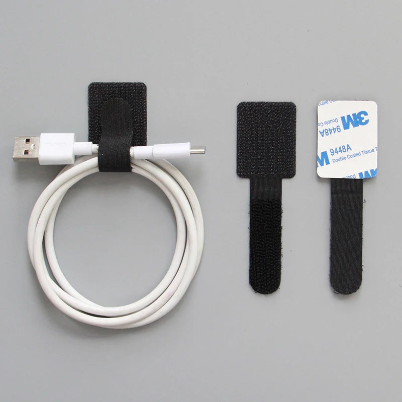Self Adhesive Double Sided Hook and Loop Straps Reusable Cable Organizer Fastening Cable Management Tie With Cable Labels