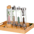 Natural Gift Infused Crystal Quartz Glass 500ml Leak-Proof Sports Water Bottle with Bamboo Lid Gemstone Direct Drinking