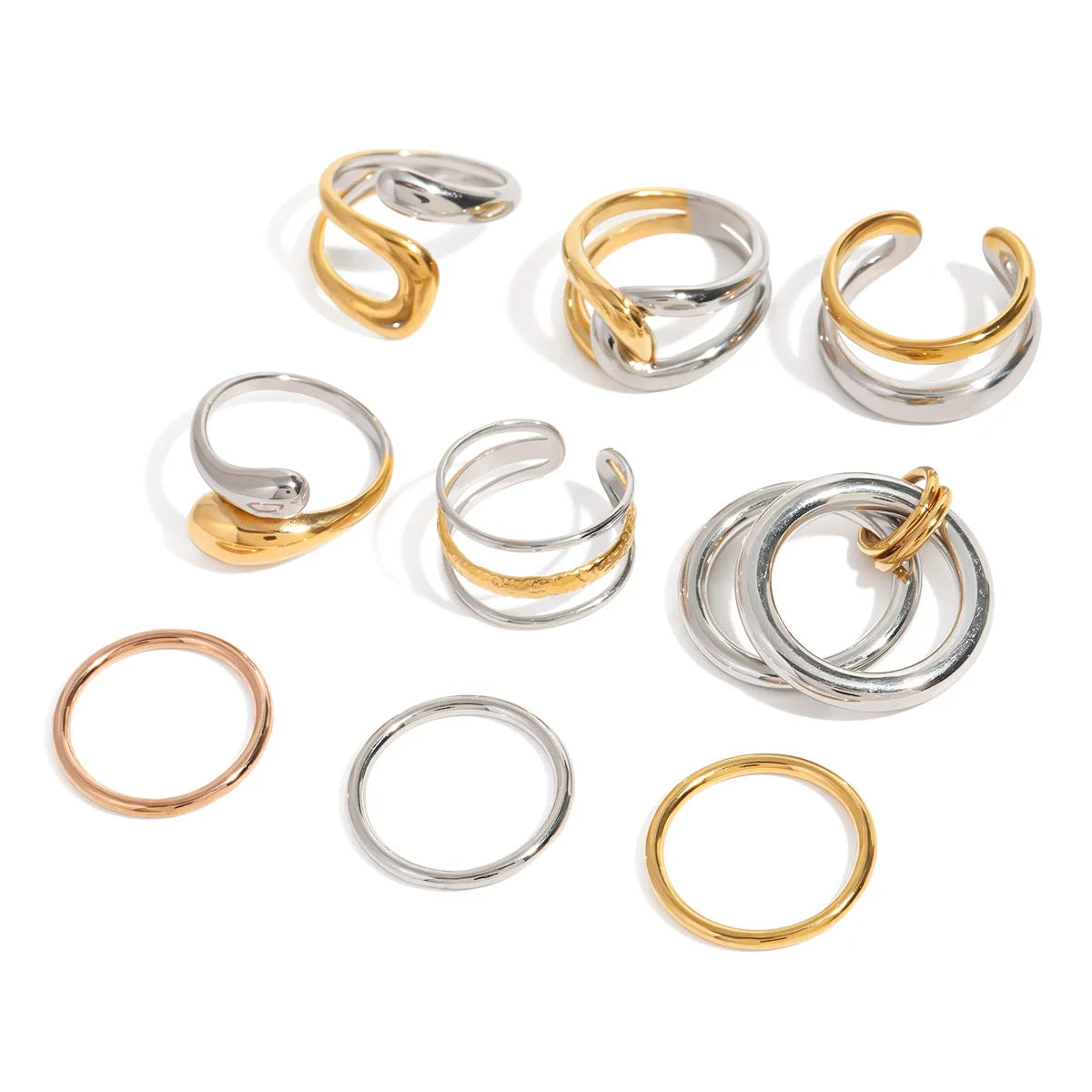 Vintage High Quality Cuff Stainless Steel Ring Luxury 18K Non-Fading Fashion Rings for Women