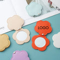 Portable Student Cosmetic Mirror PU Leather Rotating Makeup Mirror Small Flower Design