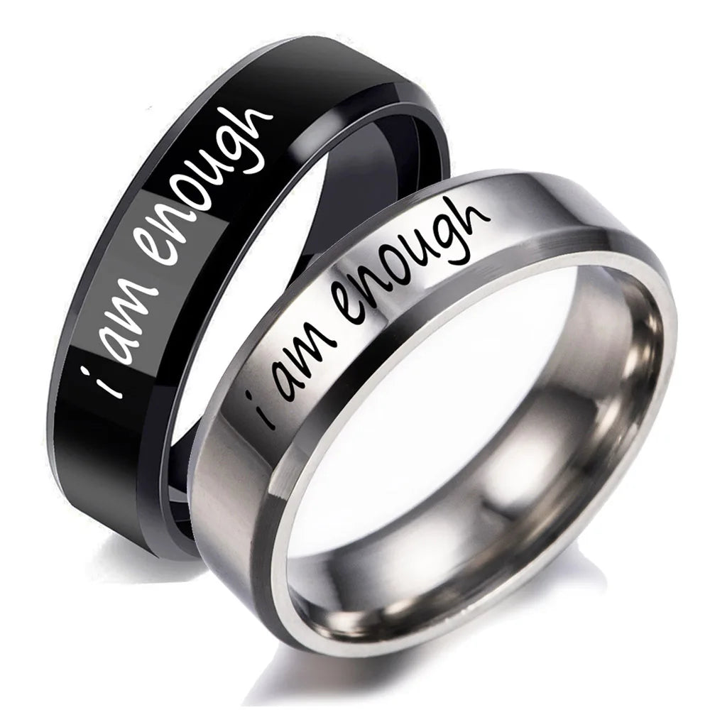 Inspiration Jewelry for Couple "I Am Enough" Engraved Rings Spiral Titanium Ring Stainless Steel Ring