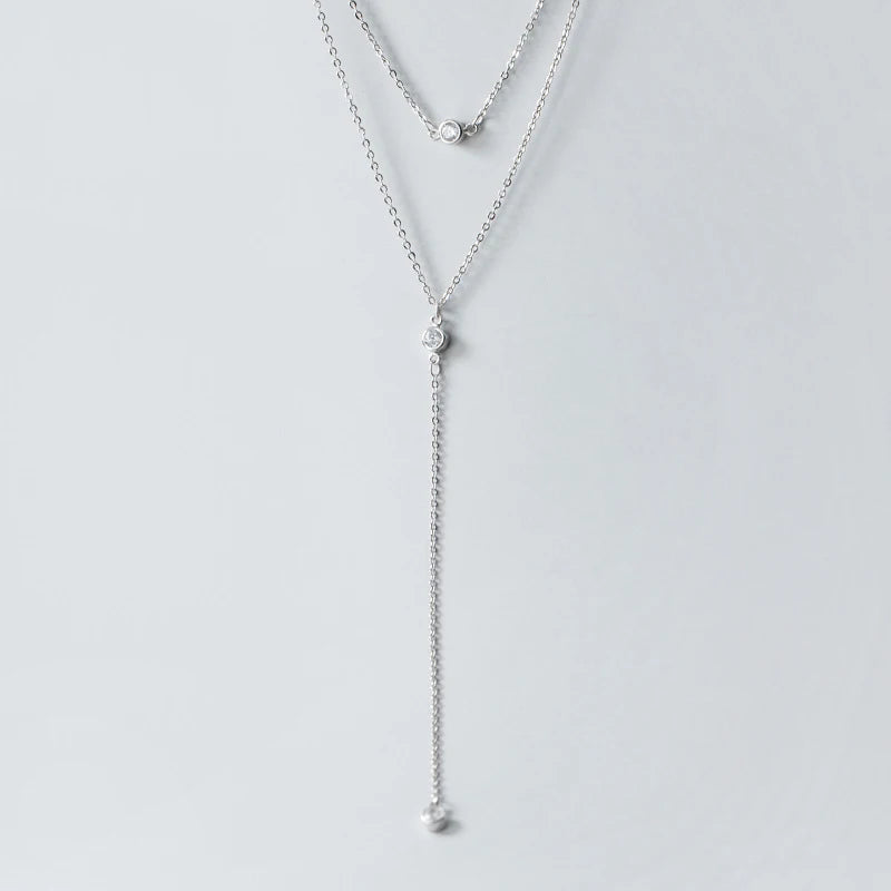 925 Sterling Silver Double Layer CZ Zircon Wedding Women Necklaces