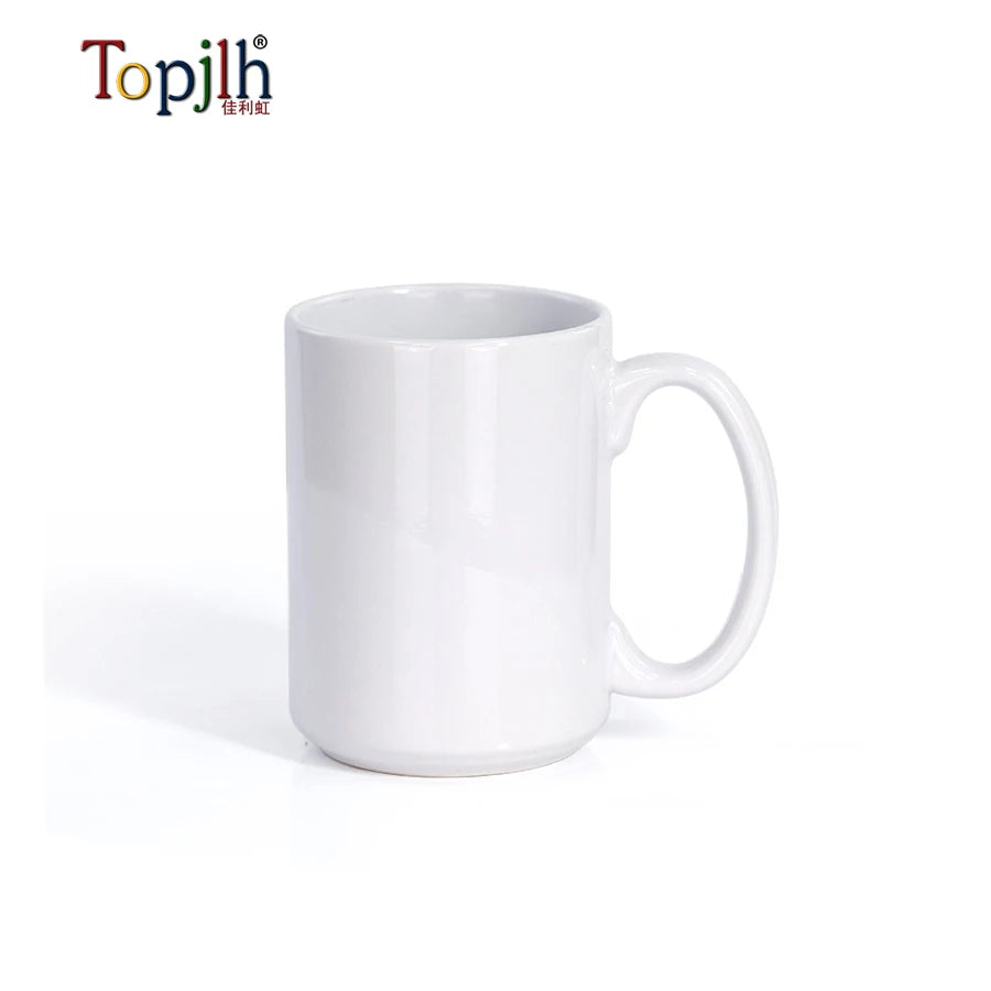 Topjlh Sublimation Blanks Printed 15 oz White Ceramic Mug Personalized Custom logo Porcelain Plain Big Tea Coffee Mugs