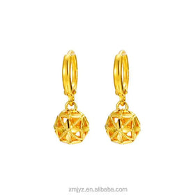 Vietnam Sand Gold Hollow Hydrangea Circle Ear Buckles National Style Vintage Gold Plated Mother Gift Circle Sand Gold Earrings