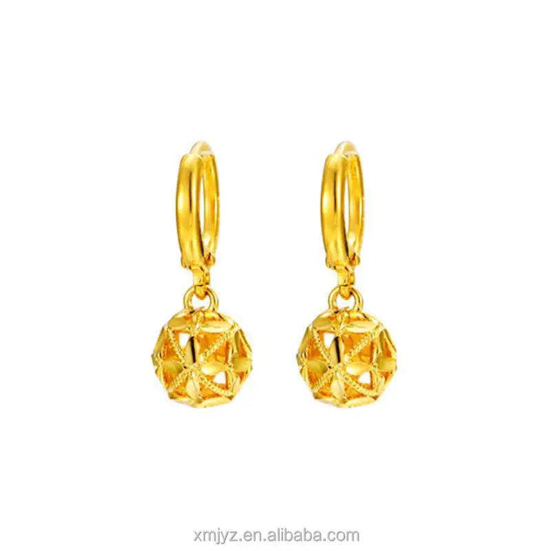 Vietnam Sand Gold Hollow Hydrangea Circle Ear Buckles National Style Vintage Gold Plated Mother Gift Circle Sand Gold Earrings
