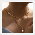 Zesenlin Jungle Series Pearl Pendant Necklace Fashion Jewelry Double Link Stainless Steel Necklaces Women Female