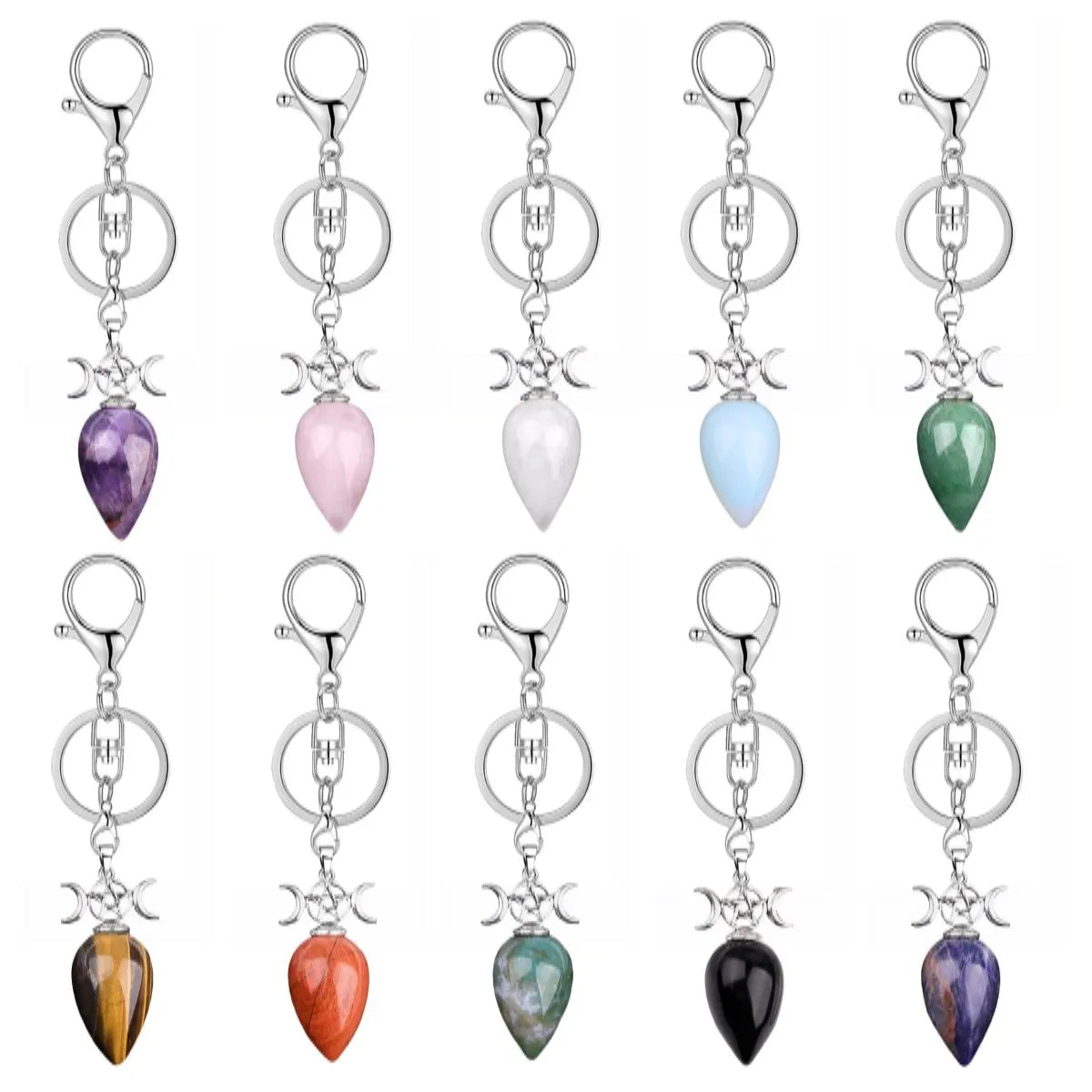 Conical Key Chain Natural Crystal Agate Stone Three Phase Month Water-drop Keychain Bags Accessory