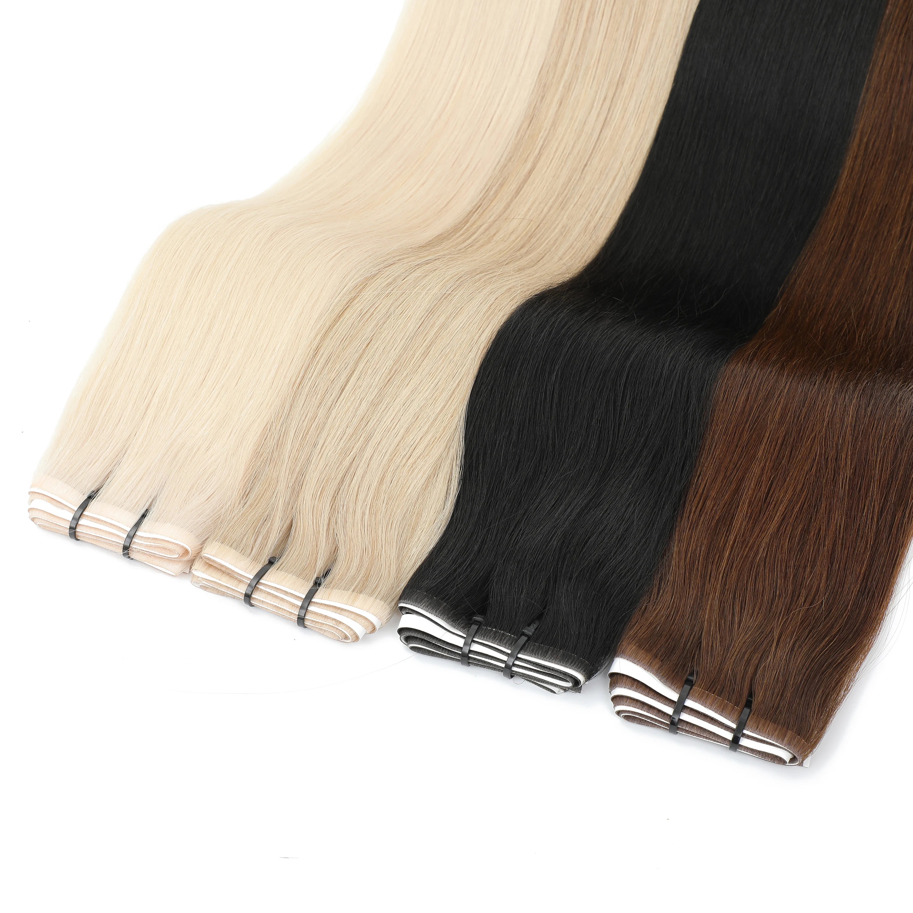 Russian Remy Long Strip PU Skin Weft Adhesive Injected Invisible Seamless Tape Weft Cuticle Double Drawn Human Hair Extensions