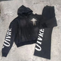 Cotton Sweatsuits Thick Heavyweight Black French Terry Patch Embroidery Sportswear Hoodies Running Workout Cotton  for Men