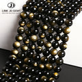 4/6/8/10/12/14/16mm 5A 7A Round Loose Polished Rainbow Black Gemstone Stone Hand-Made Ornament Gold Obsidian Beads