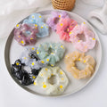 Organza Mesh Net Yarn Hair Srunchie Elastic Small Daisy Print Hair Accessories Ties Rope Scrunchies Hair Ring