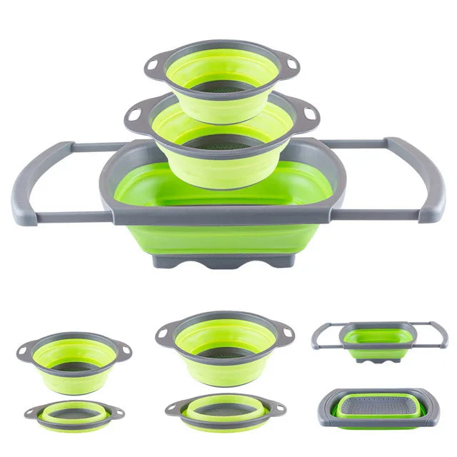 3 Pack Colander Collapsible Strainer Kitchen Sink Strainer Set with Extendable Handles