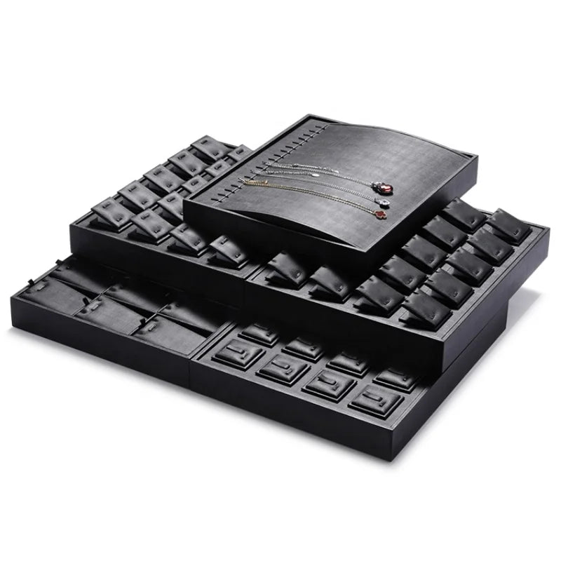 Luxury PU Leather Mannequin with Silver Rack Jewelry Display Stand Tray for Ring and Strip Crystal Finger Jewelry Container