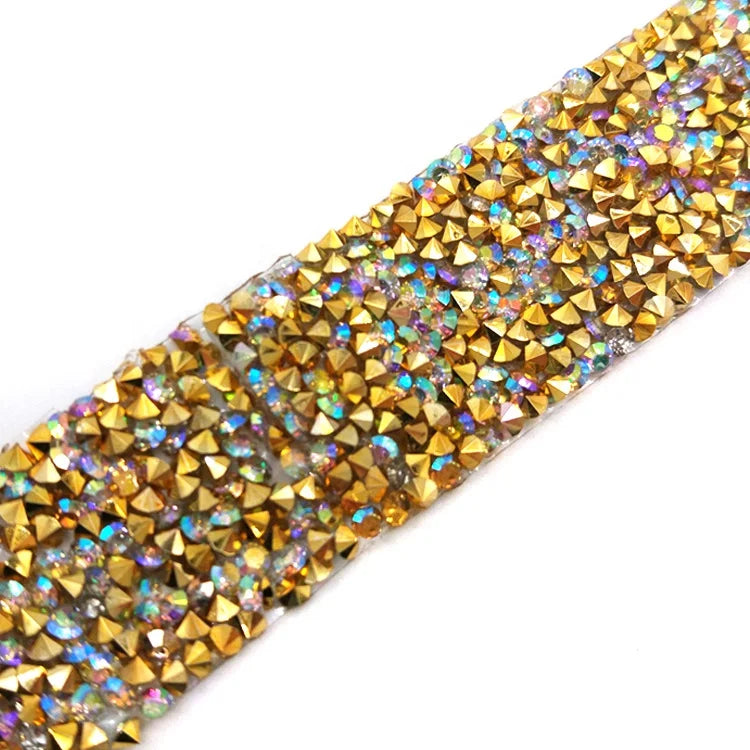 Piont Back Rhinestone Gold Back or Silver Back Resin Iron on Rhinestone Trim for Clothing Carnival Costumes Decoration