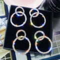 AA00927 Trendy Double Circle Alloy Diamond Earrings for Women Shiny Korean Design Perfect Gift