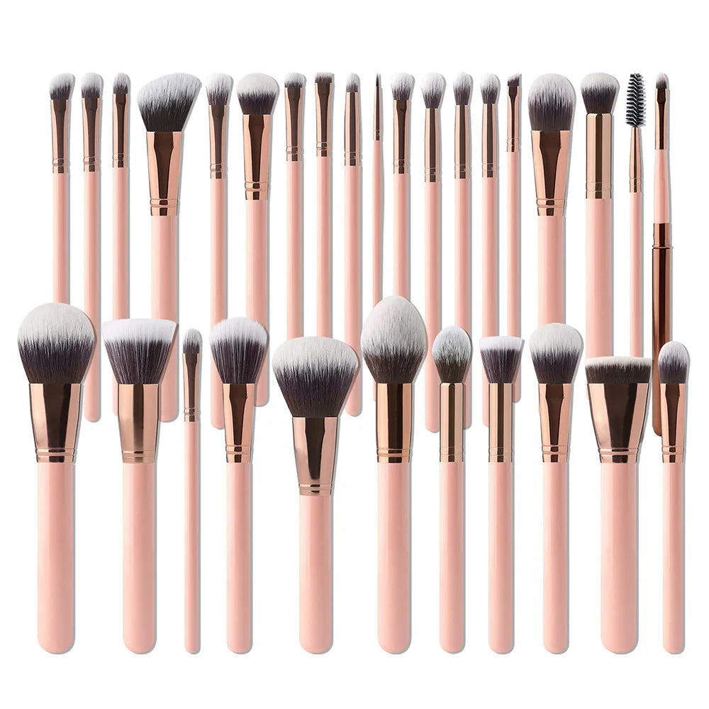 Makeup Brush Set 30pcs Synthetic Soft Pink With Rose Gold Color Private Label Foundation Makeup Brush Set