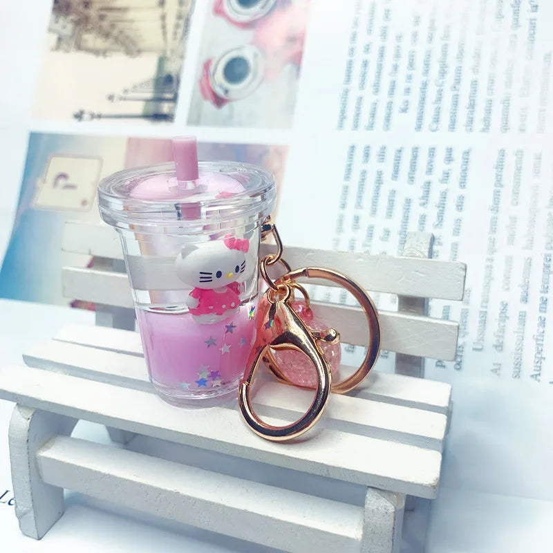 Creative Mini Soft Drink Keychain Milk Tea Keychain for Bubble Tea Moving Keyring Girl Keychain Cute Gift