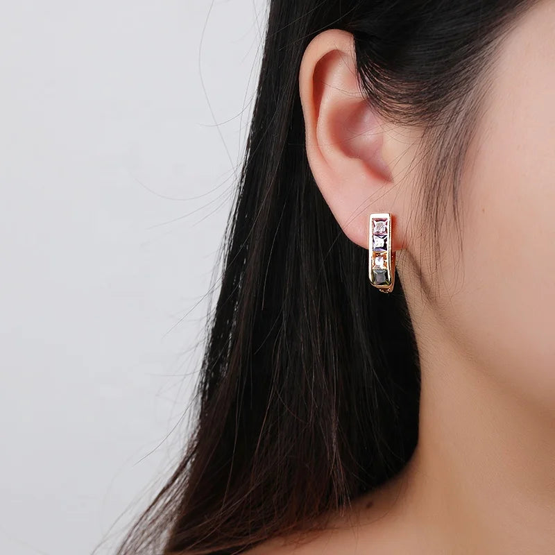 Joyeria Trendy 18K Laminated Gold Plated Brass Hoop Earrings With Cubic Zirconia for Wholesale Earrings Women