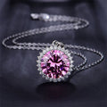 CAOSHI Luxury Fashion Rhinestone Jewelry Silver Plated Crystal Necklace Pink Cubic Zirconia Round Pendant Necklace for Women