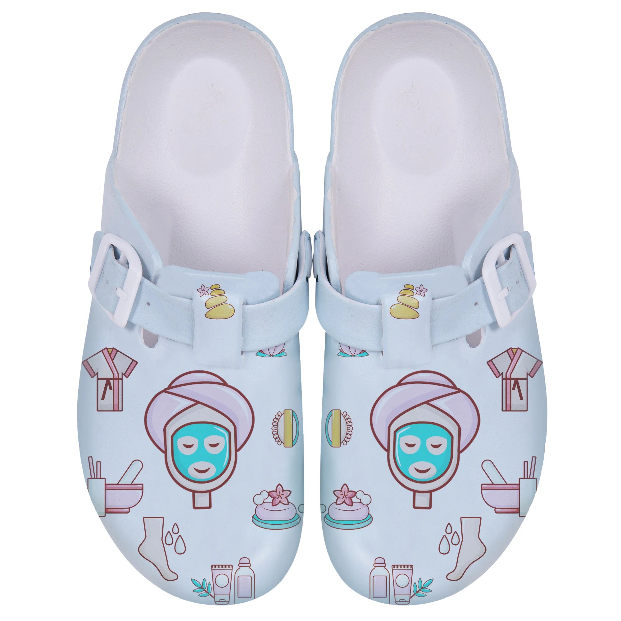 Women's Fashion Waterproof Printed Sandals Adjustable Buckle Nurses Clogs Anti-Slippery Summer Slippers