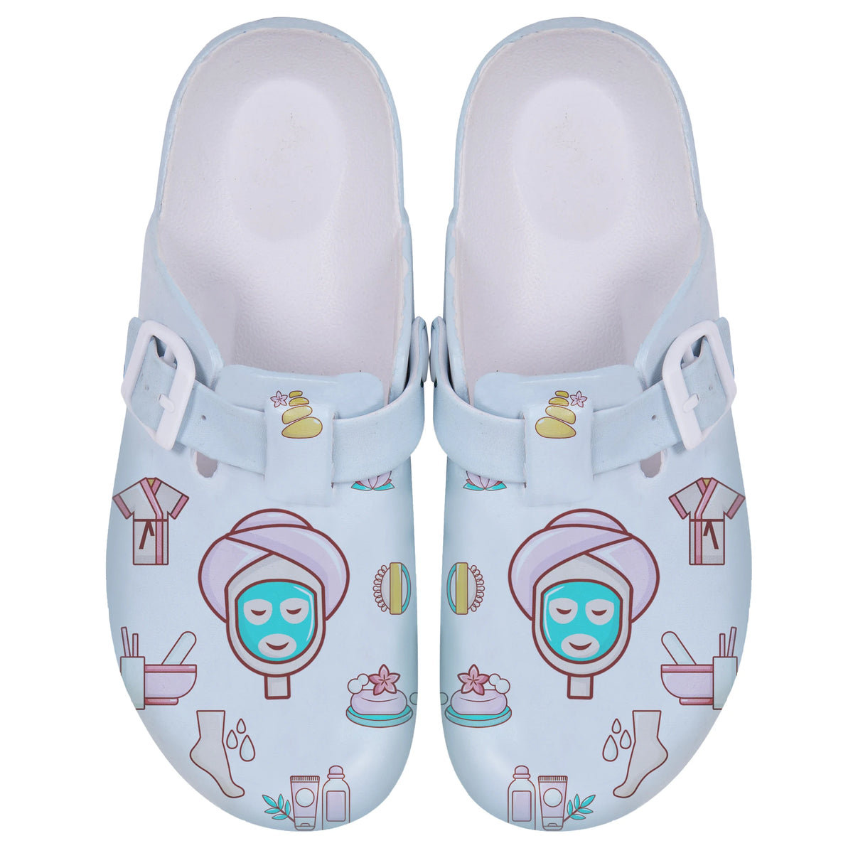 Women's Fashion Waterproof Printed Sandals Adjustable Buckle Nurses Clogs Anti-Slippery Summer Slippers