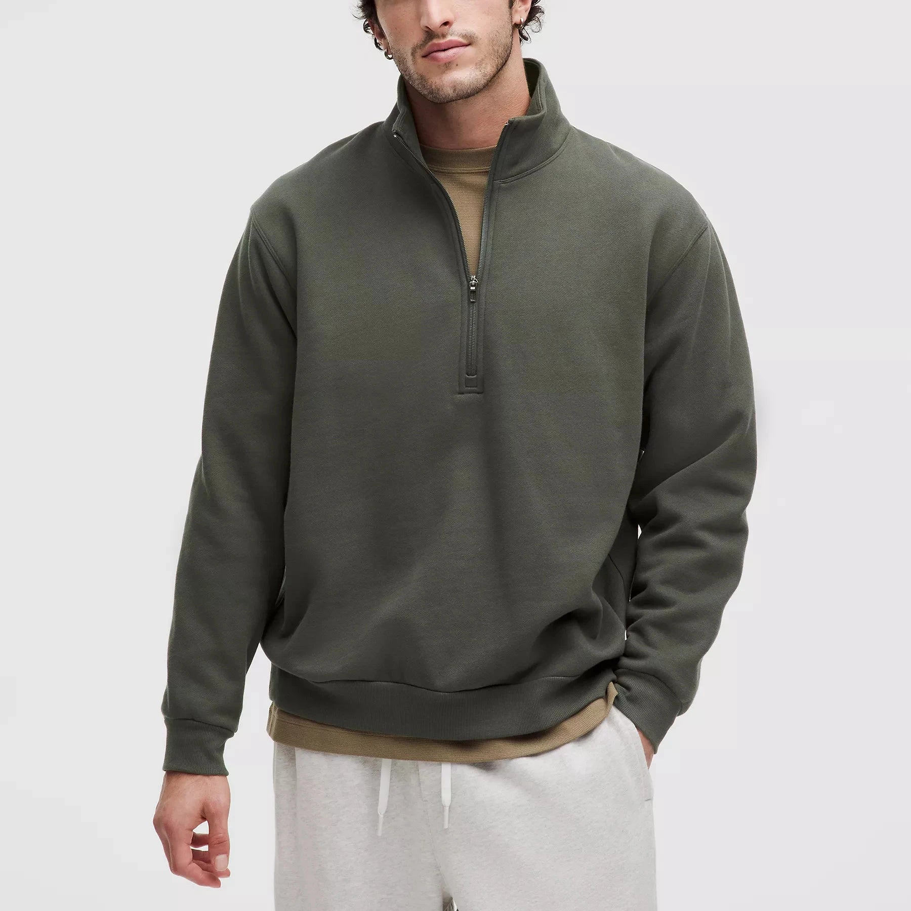 New Arrival Men's Half Zip Loose Fit Sweatshirts Stand Collar Long Sleeve Breathable Sweatshirts