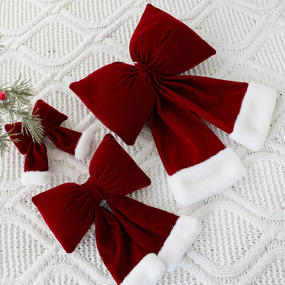 Large Red Soft Flocking Bowknot Ornament for Christmas Tree Xmas Pendant Hanging Decoration for Holiday Parties