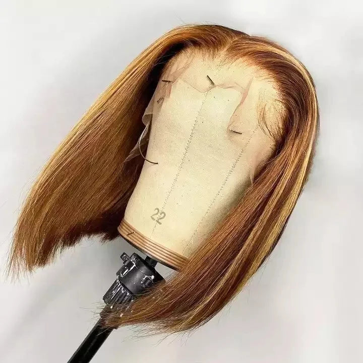Short Bob Wigs Human Hair Highlight 4x4 Lace Closure Bob Wigs Glueless Colored Honey Blonde Brown Human Hair Wigs