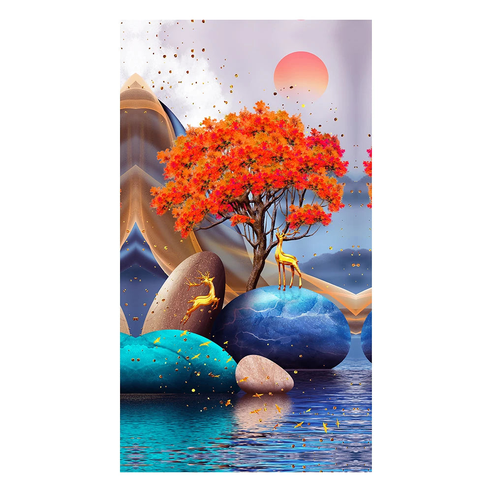 Red Tree Painting Print on Canvas Wall Painting Print Landscape Paintings for Hotel Decor