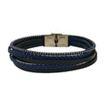 Vintage Fashion Simple Stainless Steel Bracelet with Black Leather and Braided Design Men's Jewelry Bangle
