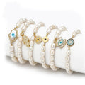 Hot Sale  Jewelry Evil Eyes Fatima's Hand Beaded Pearl Elastic Religious Bracelet