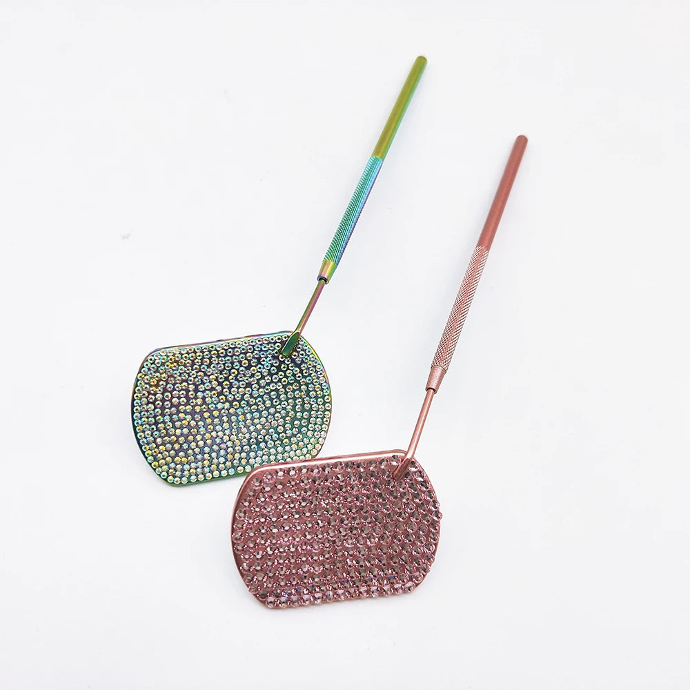 Eyelash Extensions Handle Mirror Stainless Steel Eyelash Mirrors Custom Packing Private Label Diamond Makeup Mirror