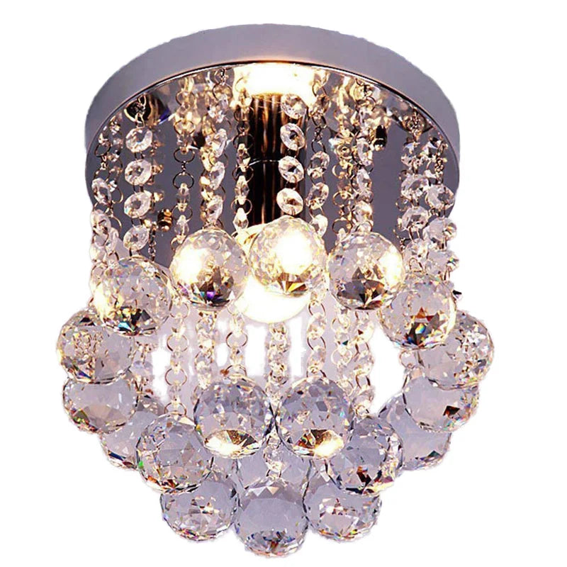 Luxury Modern Chrome Crystal Chandelier Small Size for Living Room Bedroom Hotel Decor Surface Mounted Ceiling Light