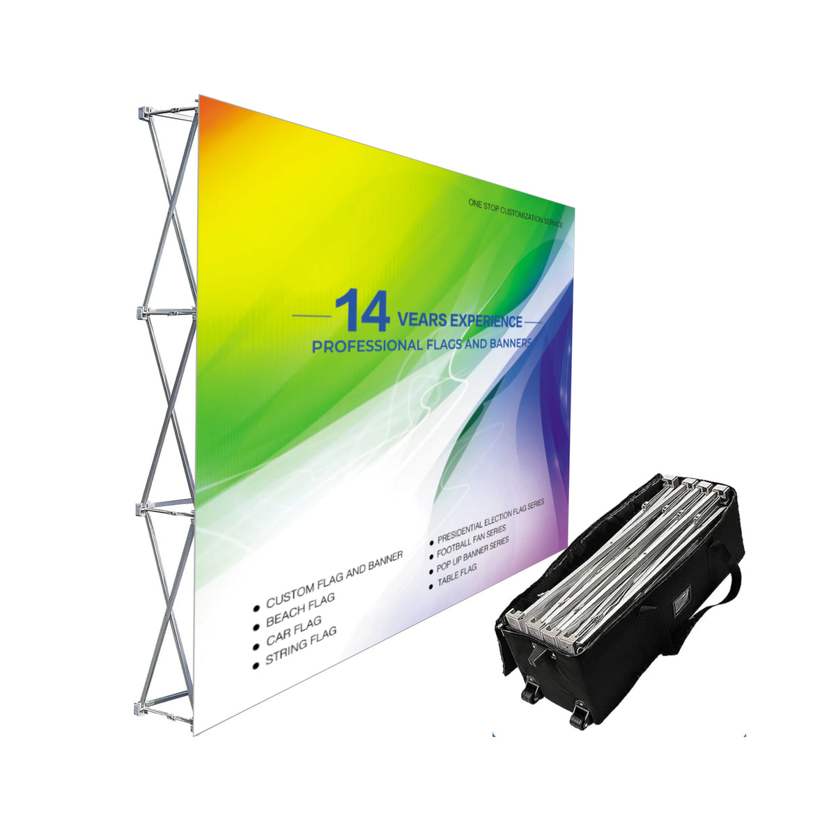 AOZHAN 10ft*10ft Aluminum Pop Stand Backdrop Foldable Display Stands Polyester for Exhibition PoP Straight Backdrop Display MegaBDM