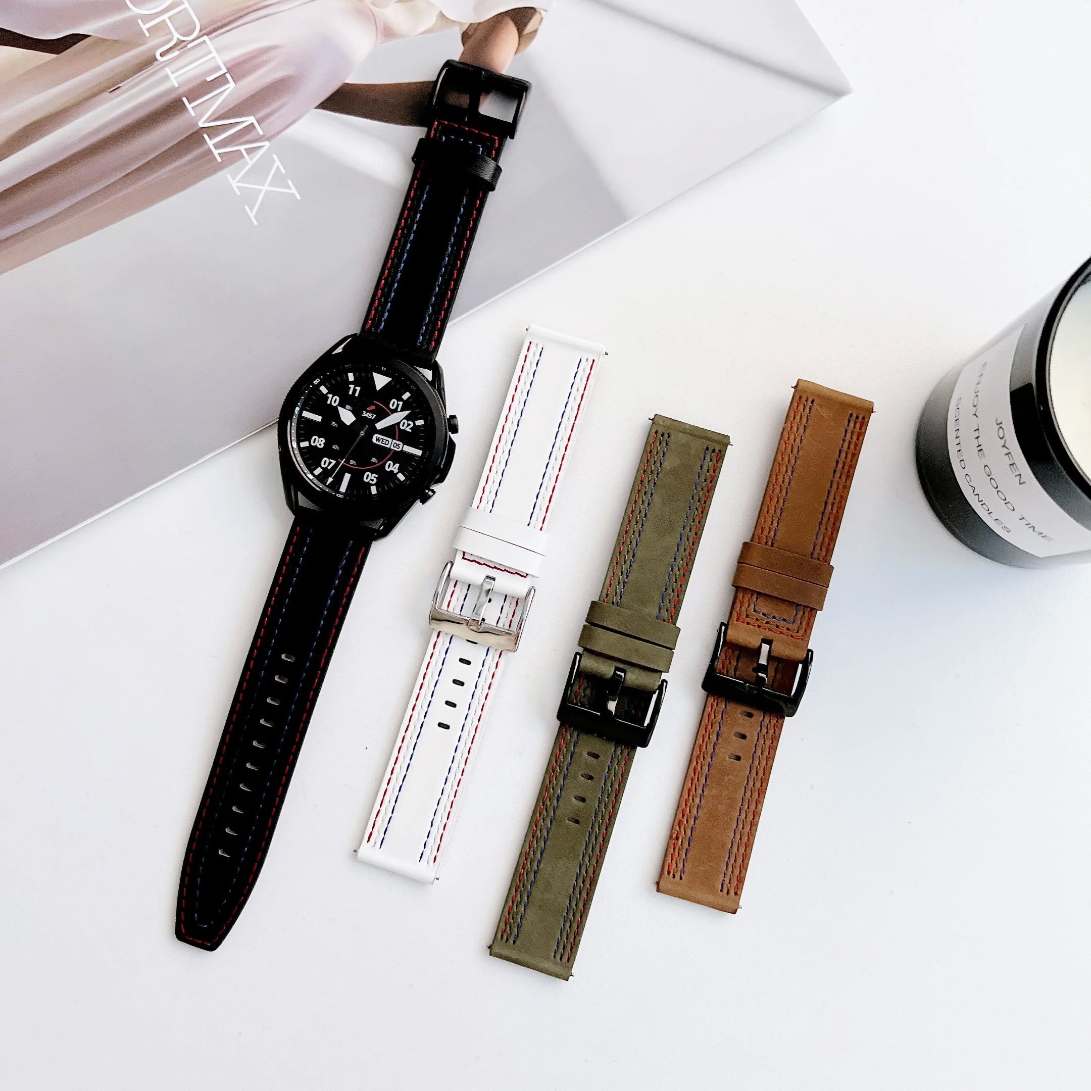 Factory Genuine Leather Correa Smart Watch Band 22mm 20mm Box Strap for Samsung Active 2 3/Galaxy Watch 3 4