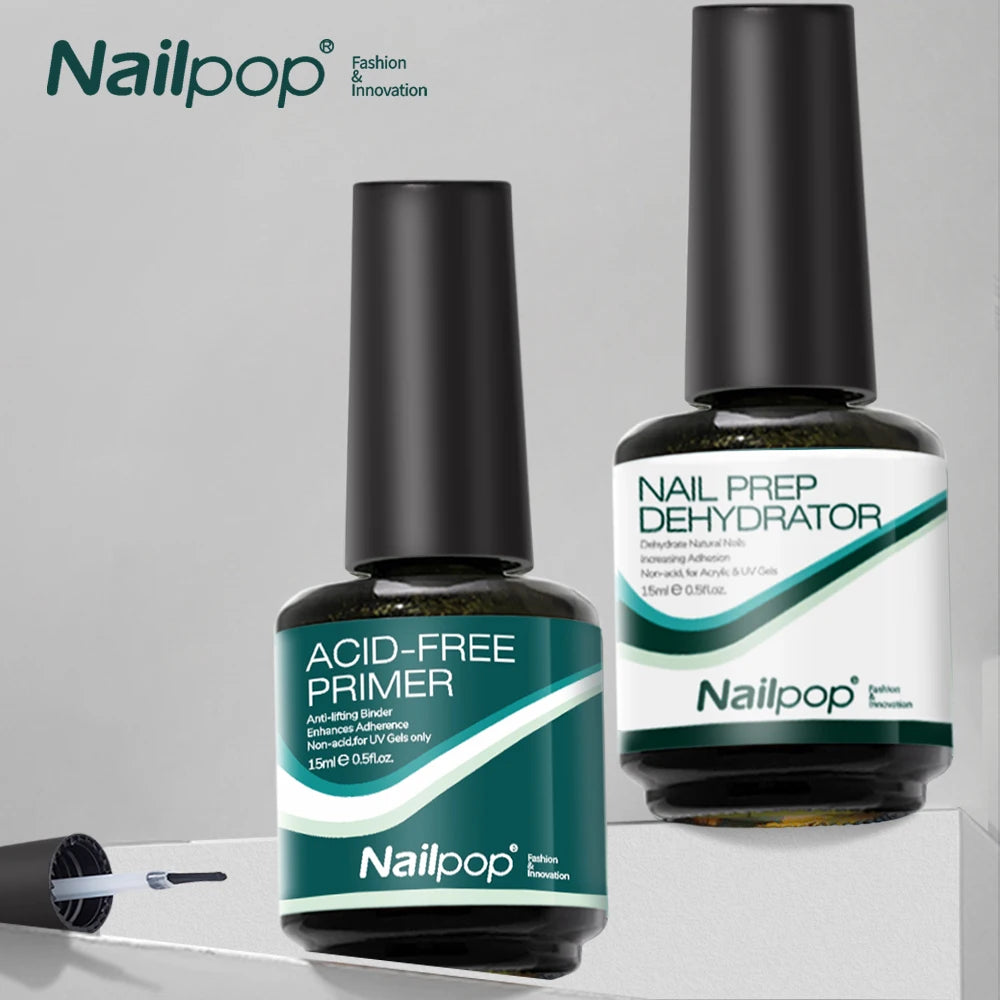 Nailpop  Nail Prep for Acrylic and UV Gel Nail Polish Fast Dry Superior Bonding Nail Dehydrator and Primer Acid Free Natural Set