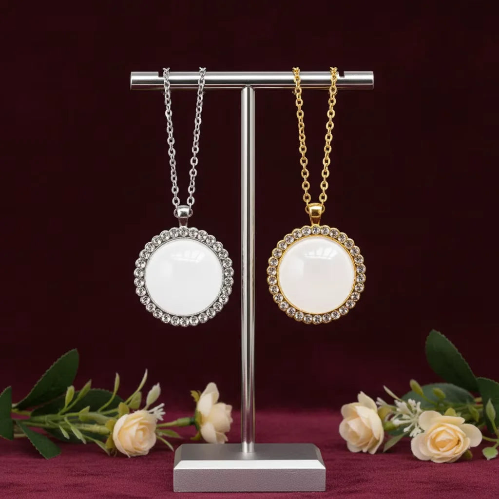 Valentine's Day Supplies Round Zinc Alloy Sublimation Blank Custom Necklace for Lovers